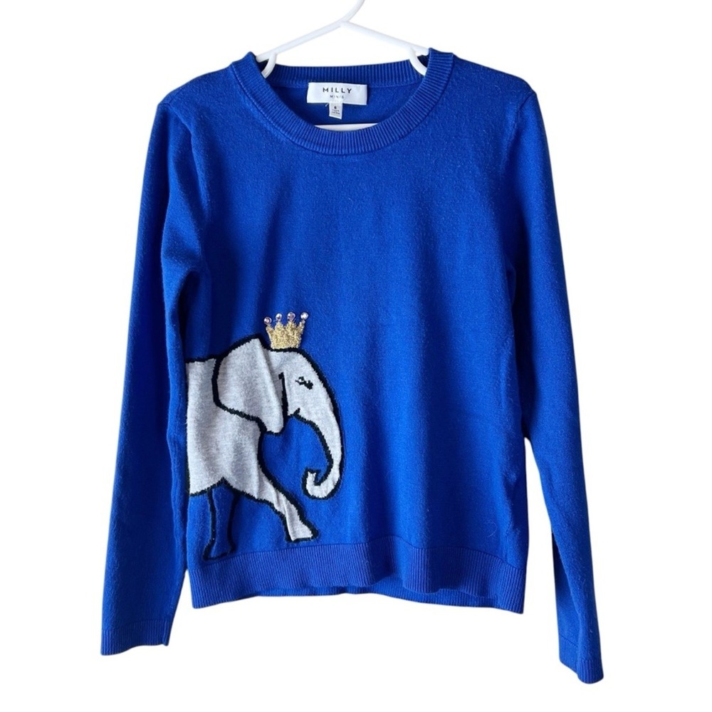 Milly Minis Girls Royal Blue Elephant Intarsia Crown Sweater Size 8